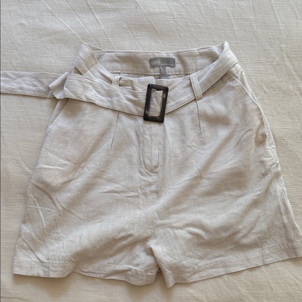 ASOS High Waist Cream Linen Shorts with Belt